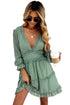 Layered Ruffled Open Back Puff Sleeve Swiss Dot Mini Dress